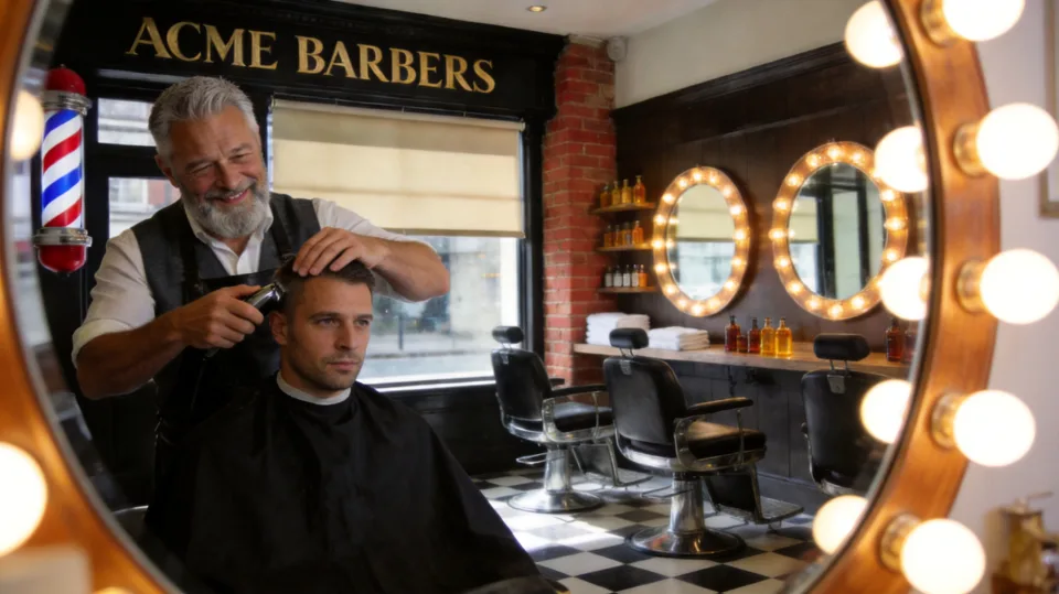 Bob cutting a client's hair at Acme Barbers