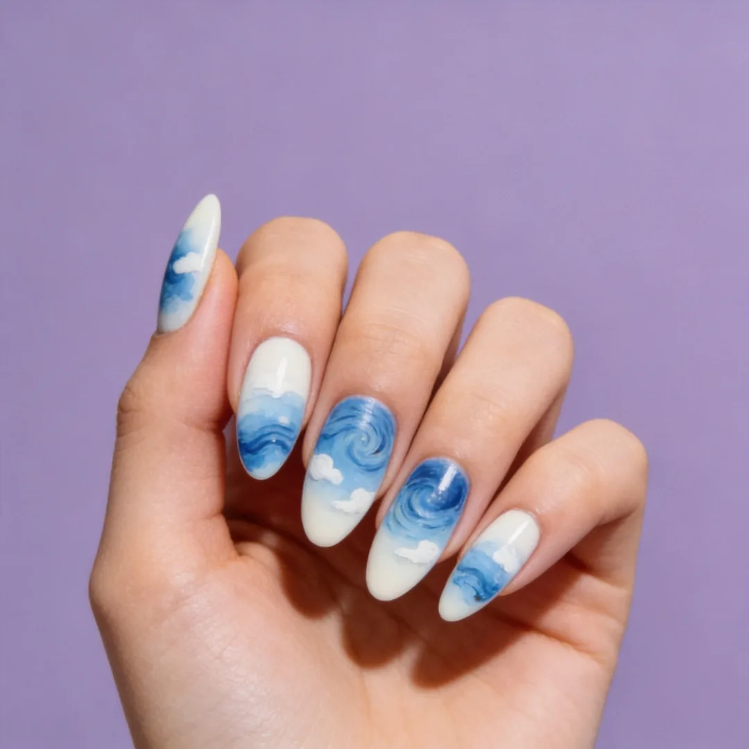 Colour wall - sky blue abstract art nails