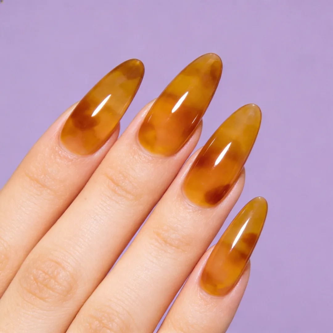 Colour wall - tortoiseshell almond nails