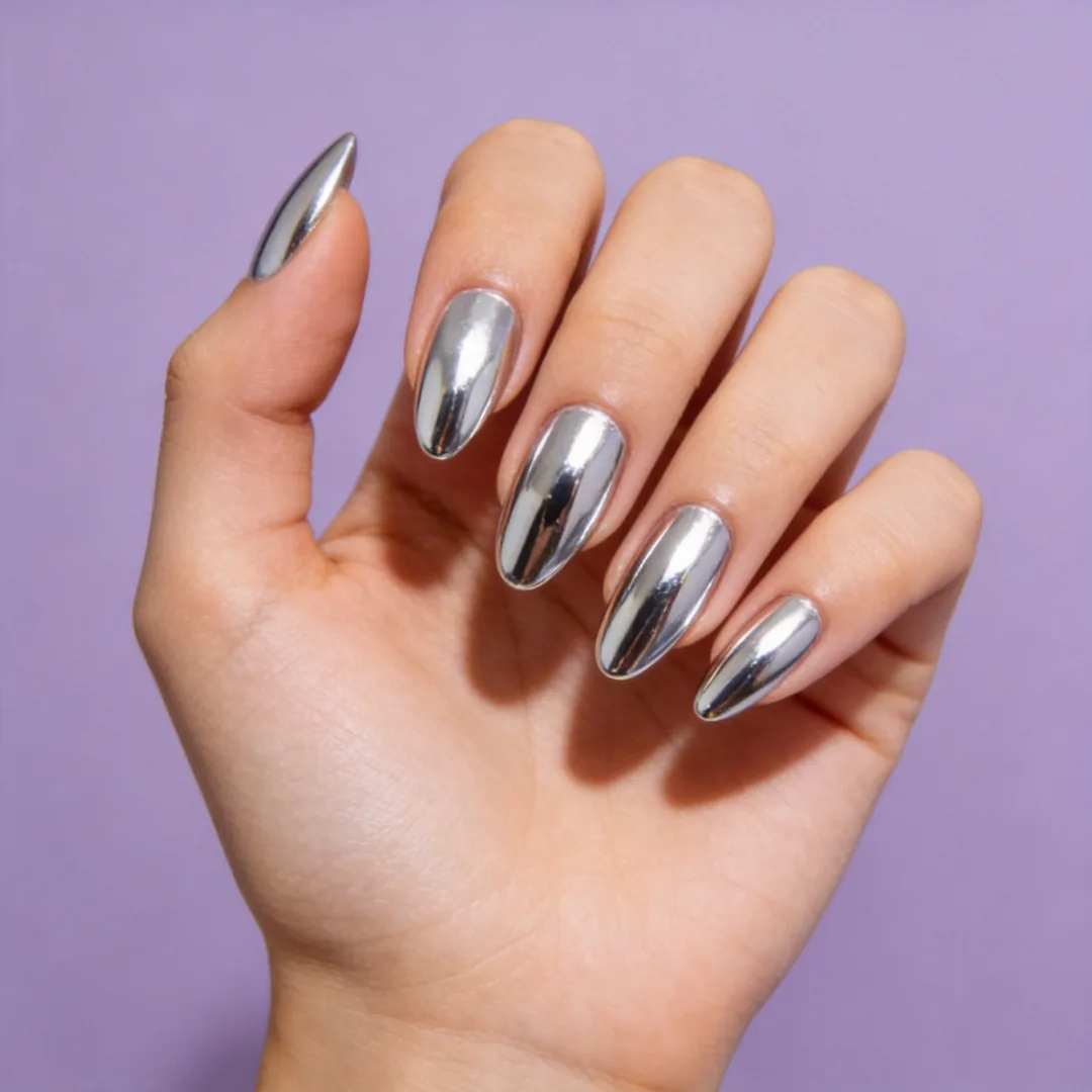 Colour wall - chrome mirror nails
