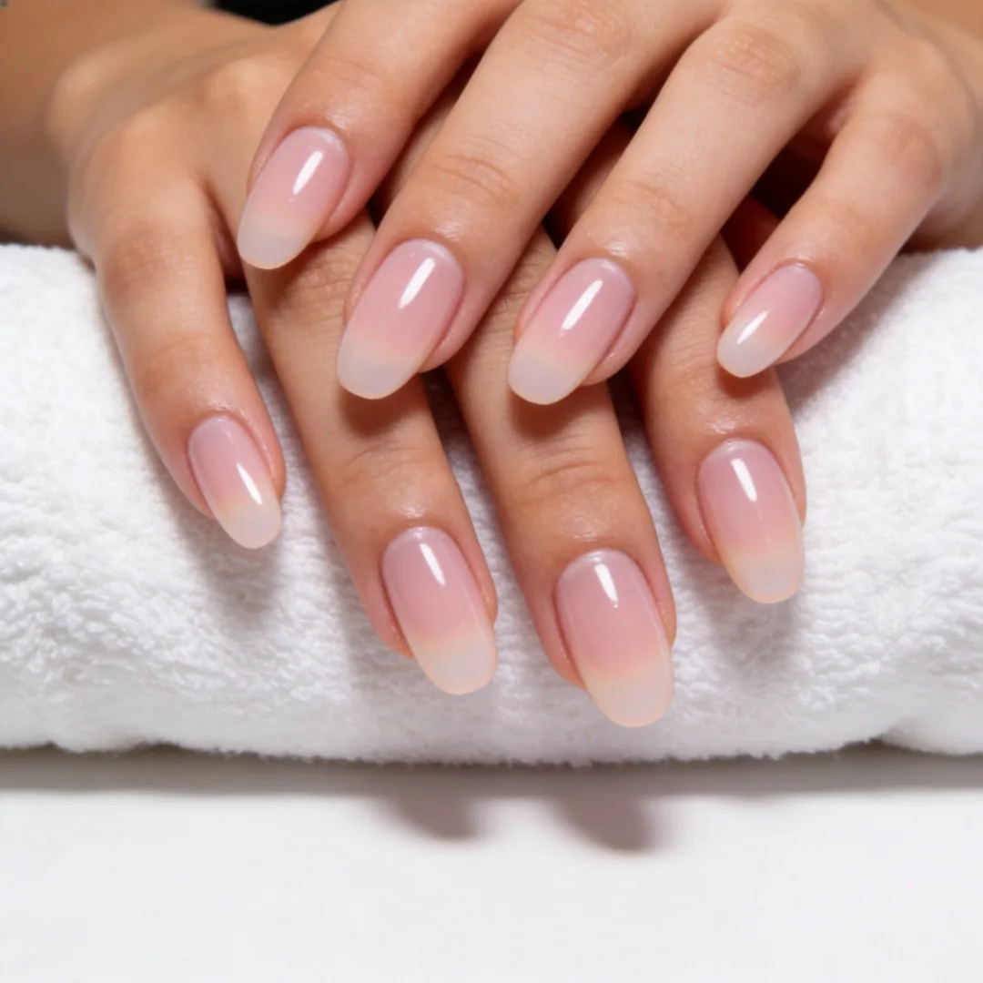 BIAB Overlay - soft pink builder gel on natural nails