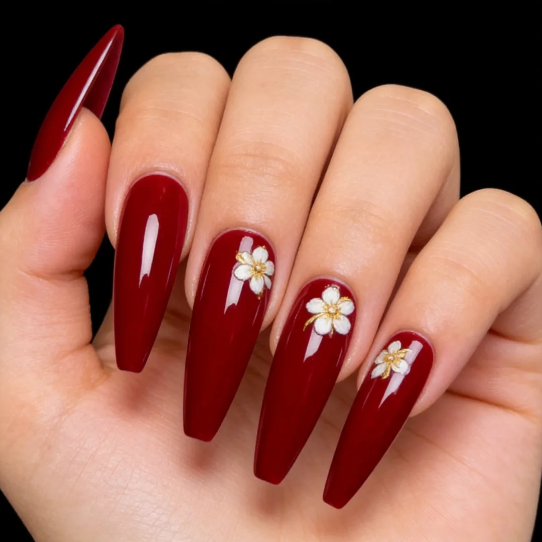 Acrylic Full Set - long coffin nails with hand-painted art