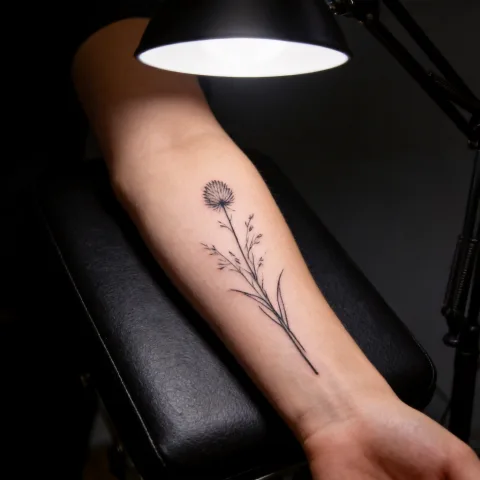 Healed work - fine-line botanical forearm piece