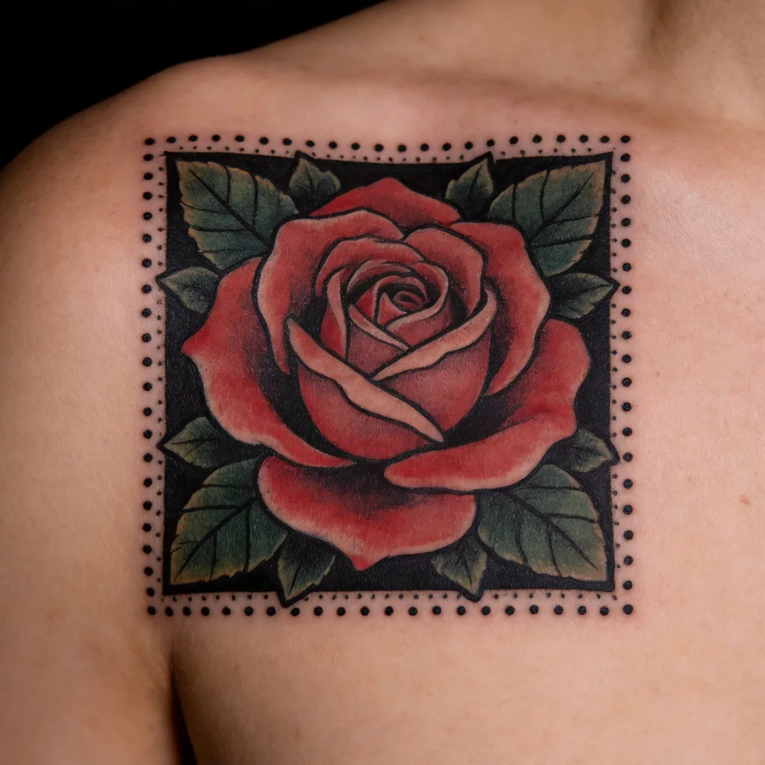 Healed work - neo-traditional rose