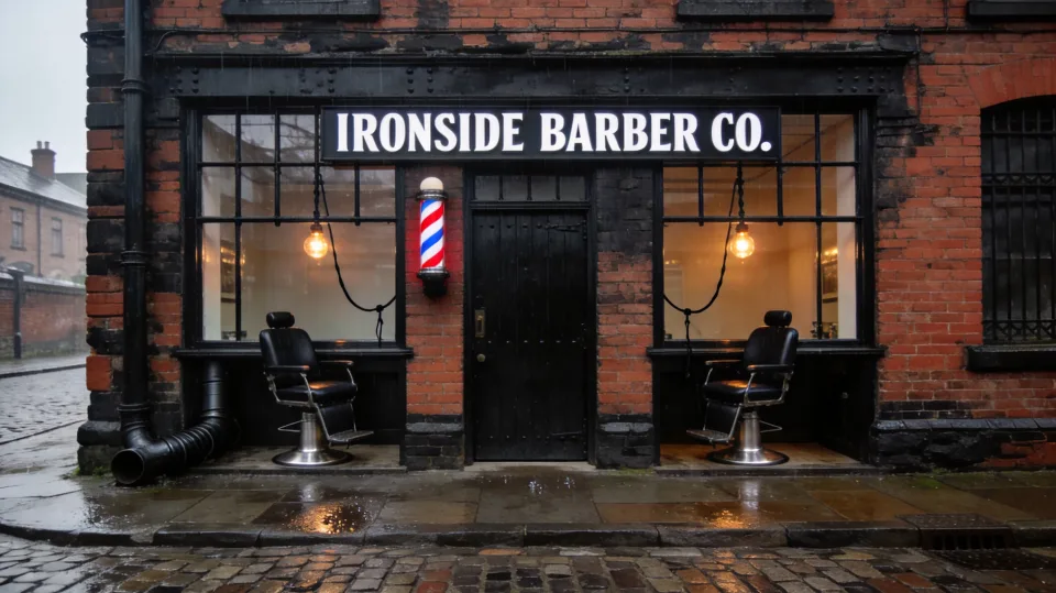 The Ironside Barber Co. shopfront on Alma Street, Kelham Island